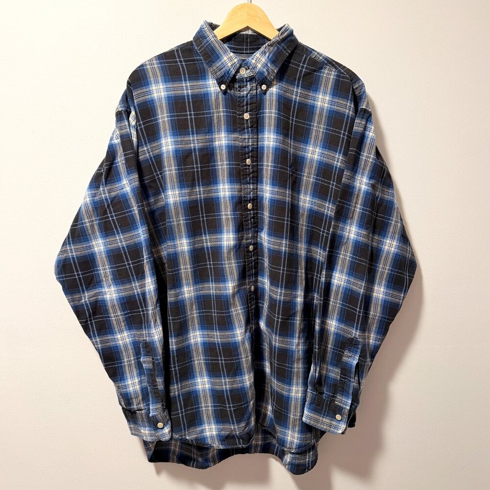Polo Ralph Lauren Blaire Shirt XL - Blue Plaid Baggy Fit - Vintage 90s